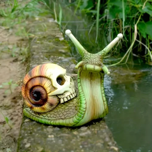 Gothic Snail Skull Sculpture – Resin Halloween Statue, Patio & Horror Decor, Unique Figurine Crafts
