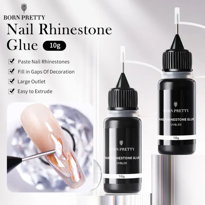 BORN PRETTY 10g Nail Rhinestone Adhesive Glue - Transparent Nail Glue for Sticking Drill | Soak Off UV LED Nail Art Gel Varnish