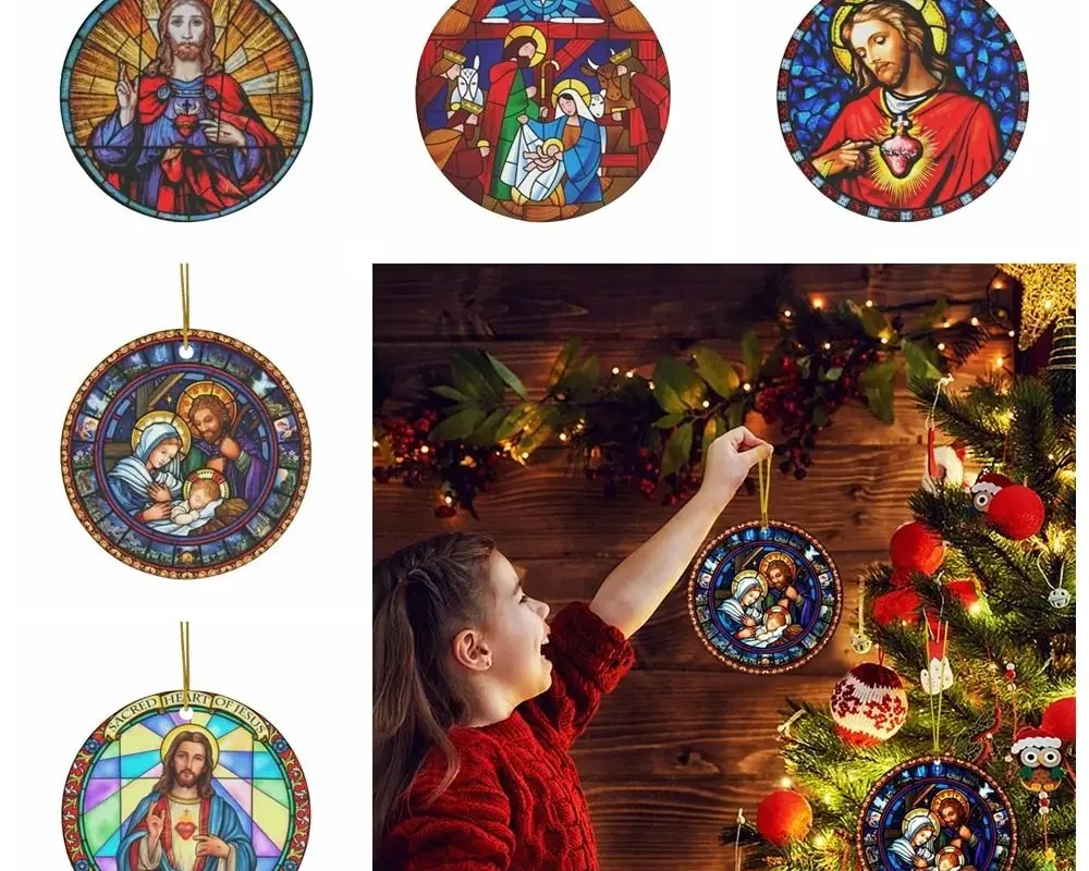 Christmas Tree Hanging Pendants – Nativity Scene Acrylic Ornaments for Winter Decorations, Party Supplies, & Home Decor