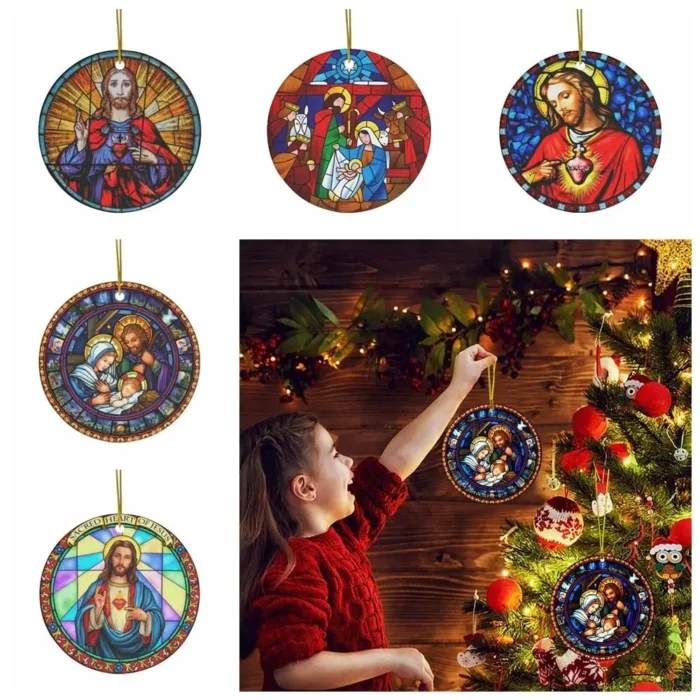 Christmas Tree Hanging Pendants – Nativity Scene Acrylic Ornaments for Winter Decorations, Party Supplies, & Home Decor