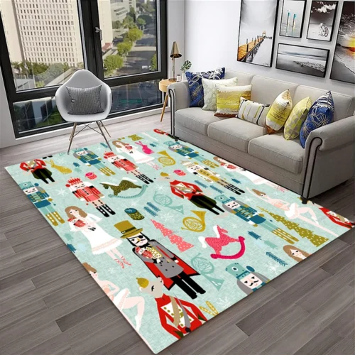 3D Nutcracker Christmas Tree Cartoon Rug – Non-Slip Carpet for Home Living Room, Bedroom, Playroom, and Kids' Decor