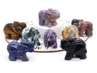 1.5" Elephant Statue - Natural Crystal Rose Quartz, Amethyst, Obsidian Carved Animal Figurines | Home Decor Craft