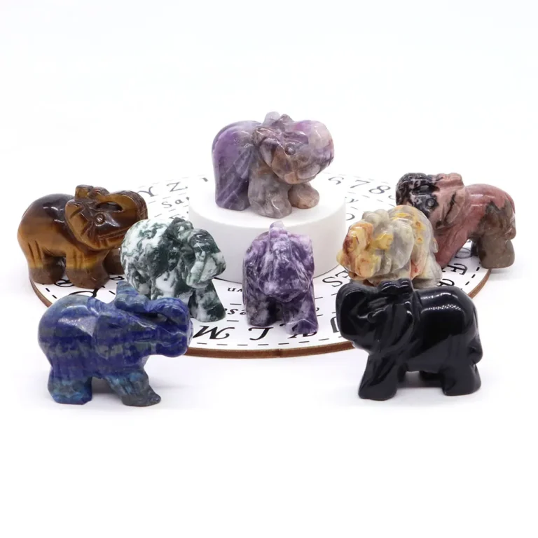 1.5" Elephant Statue - Natural Crystal Rose Quartz, Amethyst, Obsidian Carved Animal Figurines | Home Decor Craft