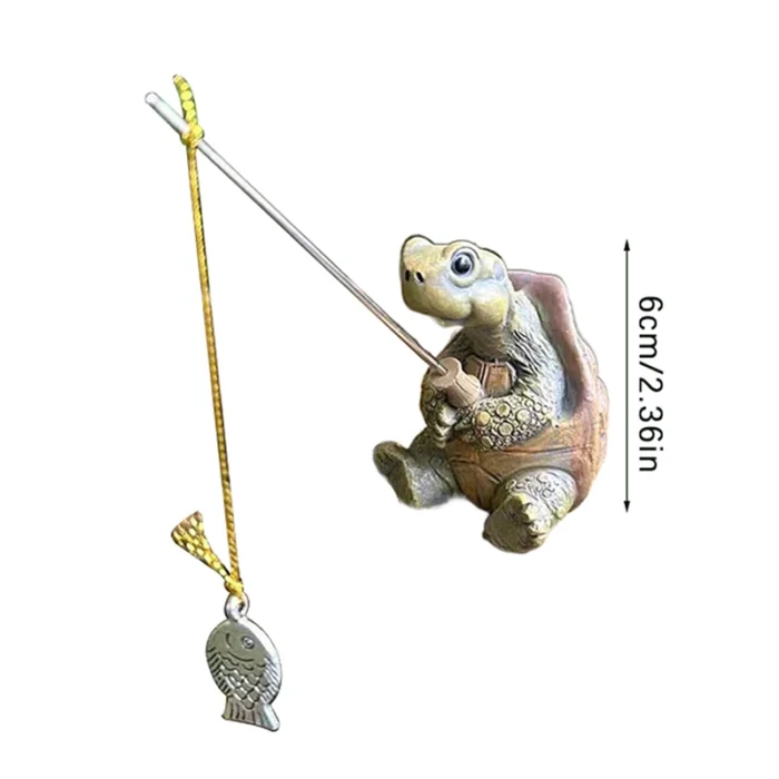 Creative Rope Fishing Turtle Statue - Cute Simulation Turtle Resin Figurine, Animal Sculpture Ornament for Outdoor Home and Garden Decor