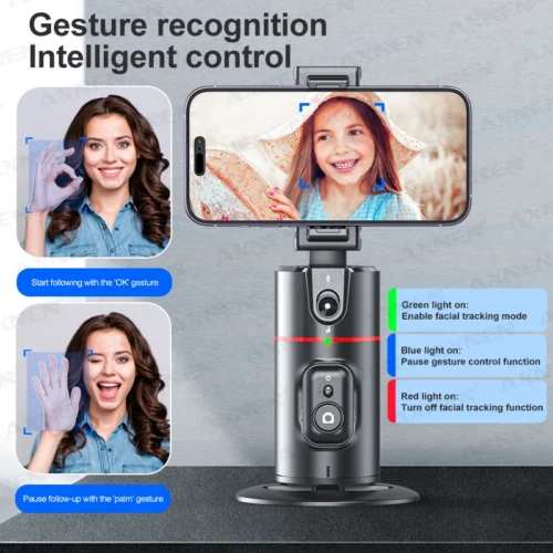 P02 360° Rotation Gimbal Stabilizer, Follow-up Selfie Desktop Face Tracking Gimbal with Remote Control