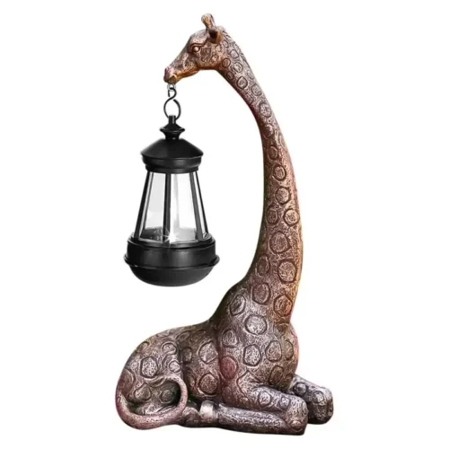 Outdoor Giraffe Lamp Decor | Giraffe Statue with Solar Lantern for Garden and Yard Décor