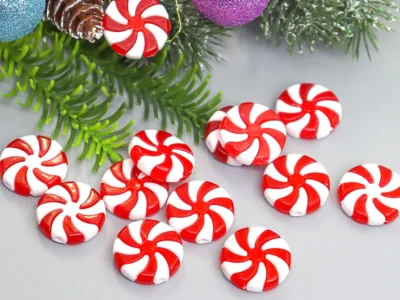 12/24pcs New Year Acrylic Candy Ornaments - DIY Xmas Tree Hanging Artificial Red & White Peppermint Sweets for Christmas, Navidad Decor