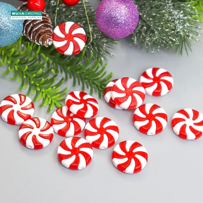 12/24pcs New Year Acrylic Candy Ornaments - DIY Xmas Tree Hanging Artificial Red & White Peppermint Sweets for Christmas, Navidad Decor