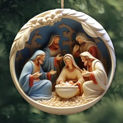 New Creative Painted Nativity Christmas Pendant – Acrylic Hangable Tree Ornaments for Home Decor
