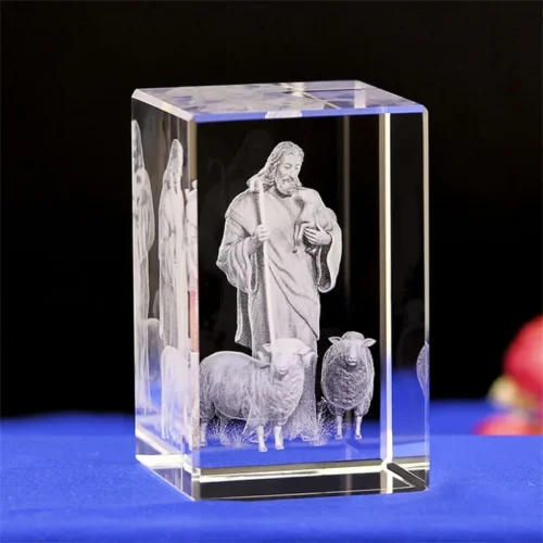 3D K9 Crystal Cube – Christian Jesus Cross & Virgin Mary Figurine, Laser Engraved Home Decor & Religious Gifts for Women - Image 2