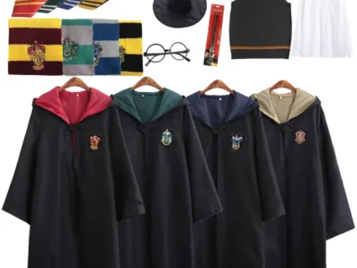 Adult & Children's Halloween Cosplay Cloak – Harris School of Witchcraft & Wizardry Costume Set with Hat, Tie, and Scarf