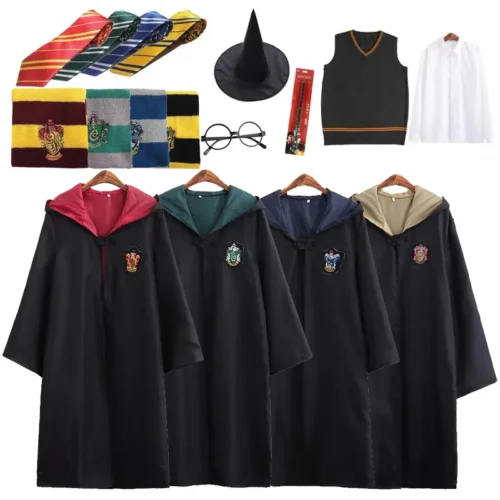 Adult & Children's Halloween Cosplay Cloak – Harris School of Witchcraft & Wizardry Costume Set with Hat, Tie, and Scarf