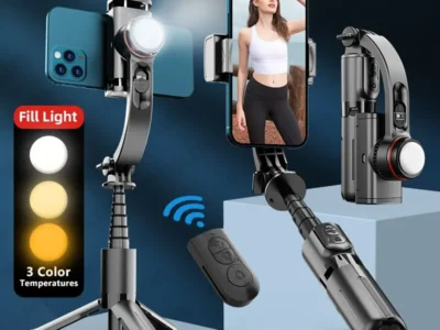 KEELEAD Selfie Stick Gimbal, Extendable Tripod with Fill Light, Bluetooth Remote, Face Recognition