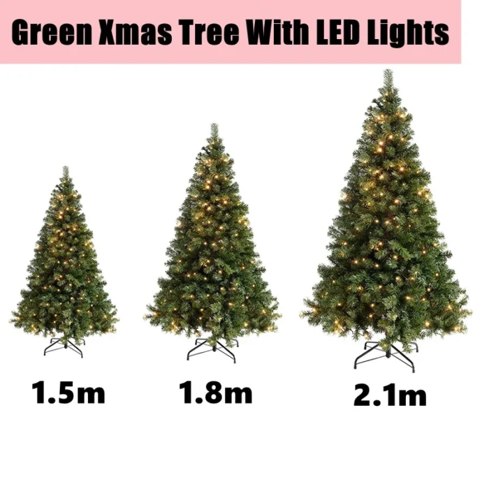 Artificial PVC Christmas Tree – Green Fir, 150/180/210cm, Large & Reusable Xmas Pine Tree