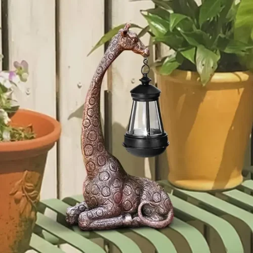 Outdoor Giraffe Lamp Decor | Giraffe Statue with Solar Lantern for Garden and Yard Décor