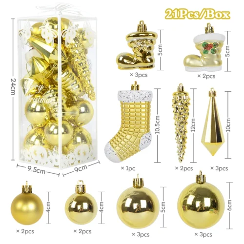 21pcs Christmas Ball Ornaments – Ice Pendants for Xmas Tree, Home Decorations, Navidad, & New Year Gifts
