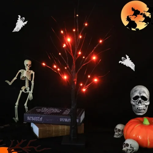 60CM Orange Purple Halloween Adjustable Birch Tree – 24 LED Light - Image 5