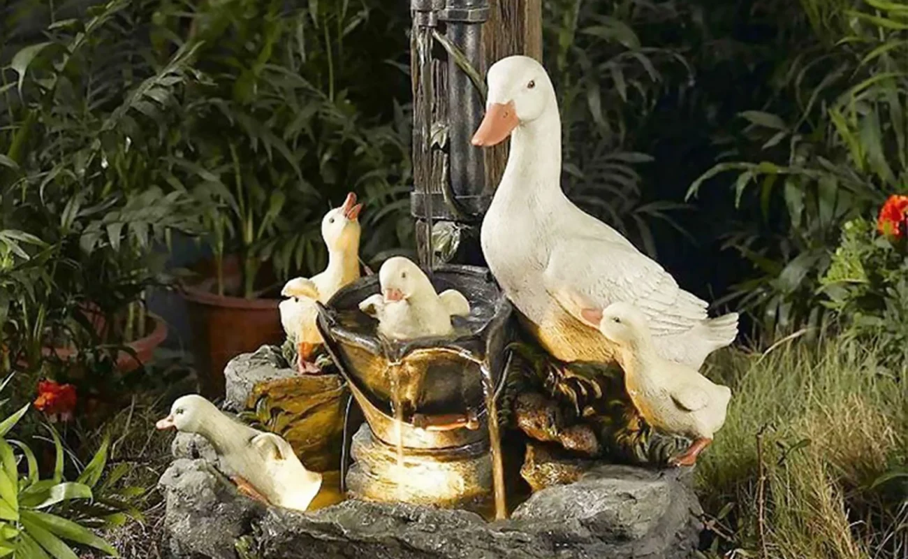 Animal Statue Solar Water Fountain - Squirrel and Duck Resin Sculptures with LED Lights for Outdoor Garden and Yard Decor