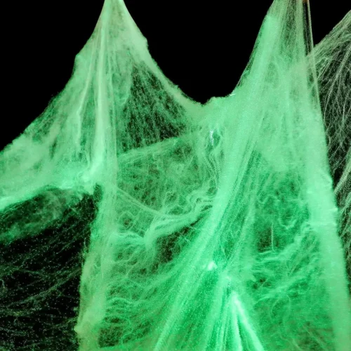 Glow-in-the-Dark Spider Webs with Fake Spiders – White Stretch Cobwebs for Halloween