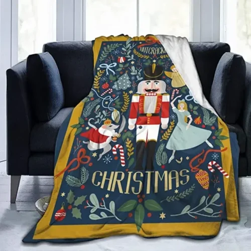 Nutcracker Christmas Tree Star Throw Blanket – Ultra Soft Velvet, Lightweight and Durable Bed Quilt, Stylish Home Decor