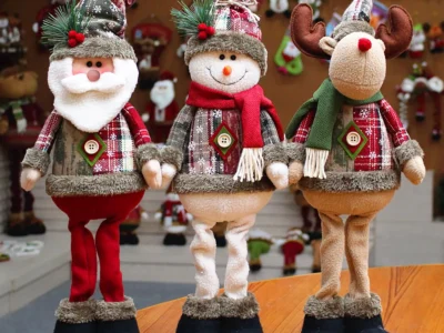 Christmas Santa, Snowman, and Reindeer Decorations – Leg Table Mantel Decor