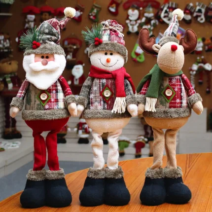 Christmas Santa, Snowman, and Reindeer Decorations – Leg Table Mantel Decor