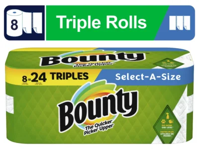 Select-a-Size Paper Towels – 8 Triple Rolls, White, Equivalent to 24 Regular Rolls, Each Sheet is Twice as Absorbent