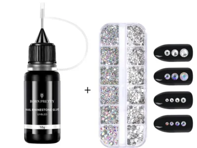 BORN PRETTY 10g Nail Rhinestone Adhesive Glue - Transparent Nail Glue for Sticking Drill | Soak Off UV LED Nail Art Gel Varnish