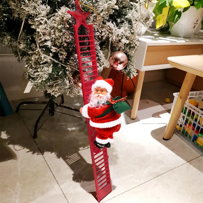 Electric Climbing Ladder Santa Claus – Music & LED Lights for Xmas Tree Decorations & Hanging Ornaments