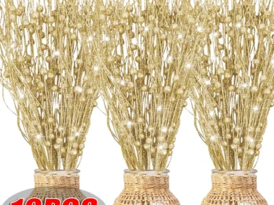 5/10PCS Artificial Glitter Berry Stems - Gold & Silver Christmas Tree Ornaments, Glittery Twigs for Xmas Wreaths & New Year Party Decor