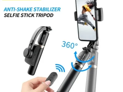 Q08 Handheld Gimbal Stabilizer, Bluetooth Smartphone Stabilizer with Folding Tripod, 360° Rotation