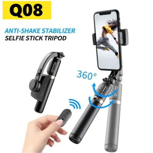 Q08 Handheld Gimbal Stabilizer, Bluetooth Smartphone Stabilizer with Folding Tripod, 360° Rotation