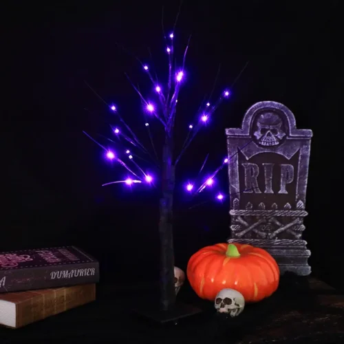 60CM Orange Purple Halloween Adjustable Birch Tree – 24 LED Light - Image 4