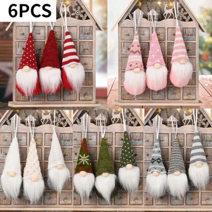 6pcs Christmas Mini Doll Tree Pendant Xmas Decoration for Home Gnome Doll Kids New Year Gifts Navidad