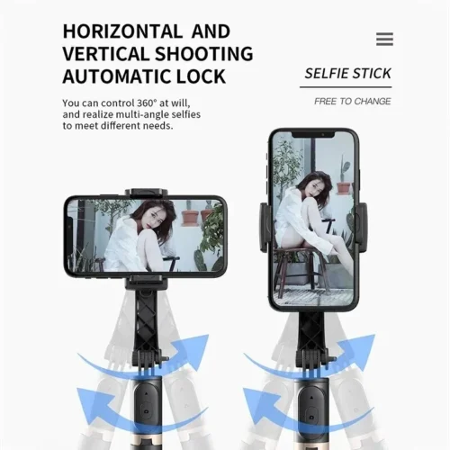 Q08 Handheld Gimbal Stabilizer, Bluetooth Smartphone Stabilizer with Folding Tripod, 360° Rotation