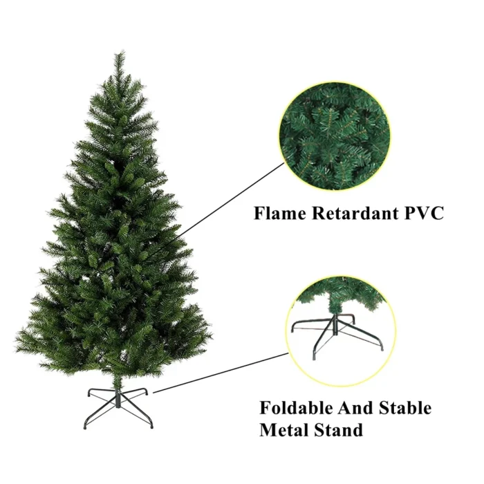 2.1m/1.8m/1.5m (7ft/6ft/5ft) Christmas Tree – 800 Tips, Folding Metal Stand, Fast Assembly, Flame Retardant PVC, Green Artificial Fir