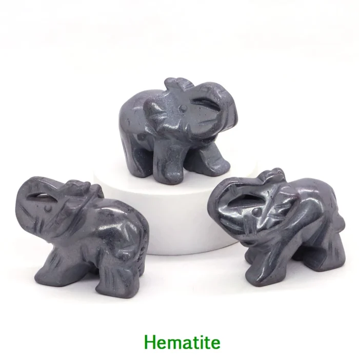 1.5" Elephant Statue - Natural Crystal Rose Quartz, Amethyst, Obsidian Carved Animal Figurines | Home Decor Craft