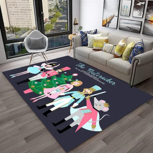 3D Nutcracker Christmas Tree Cartoon Rug – Non-Slip Carpet for Home Living Room, Bedroom, Playroom, and Kids' Decor