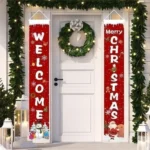 Christmas Porch Sign – Plaid Merry Christmas Door Banner for Home, Yard, & Front Door Navidad Decor