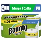 Paper Towels Mega Rolls – White, 180 Sheets Per Roll, 6 Count, Each Sheet is 2x More Absorbent, Allowing You to Use Less and Pick Up Spills Easily