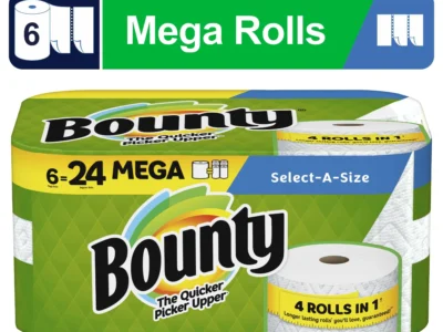 Paper Towels Mega Rolls – White, 180 Sheets Per Roll, 6 Count, Each Sheet is 2x More Absorbent, Allowing You to Use Less and Pick Up Spills Easily