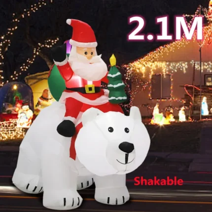 2.1M Inflatable Santa Claus Riding Polar Bear – Christmas Indoor & Outdoor Garden Ornament with LED Lights