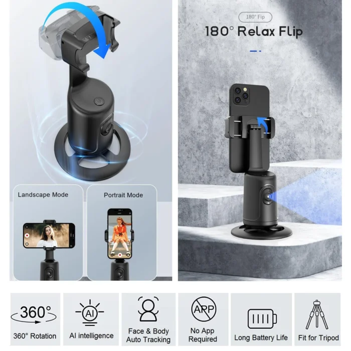 Smart AI Auto Face Tracking Phone Holder - 360° Rotating Gimbal Stabilizer Tripod for Video Recording | Intelligent Follow Camera Robot