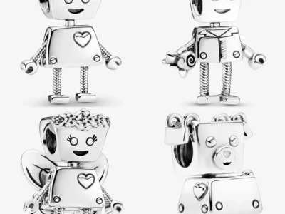 Genuine 925 Sterling Silver "Cute Bella Bot" Charm - A Big Heart and Robot Bead | Fits Pandora Bracelet & Necklace | DIY Jewelry