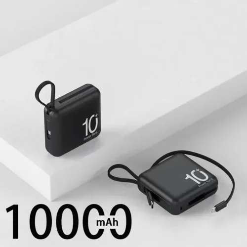 Mini Power Bank with Built-In Cord - Portable Compact 10000mAh External Battery for Fast Charging | Mobile Phone Accessories
