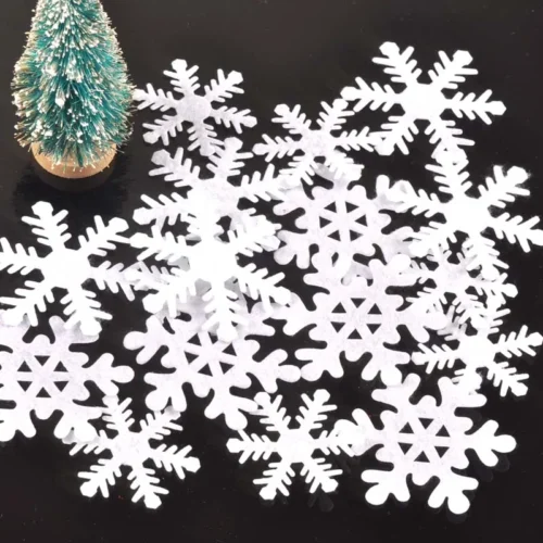 50pcs White Artificial Snowflake Felt Appliques – 50-70mm for DIY Scrapbooking, New Year Crafts, & Christmas Party Decor