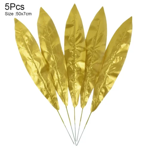 5Pcs Artificial Tropical Palm Tree & Gold Silk Turtle Leaves - Fake Plants for Hawaii Wedding, Jungle Birthday Party Decor