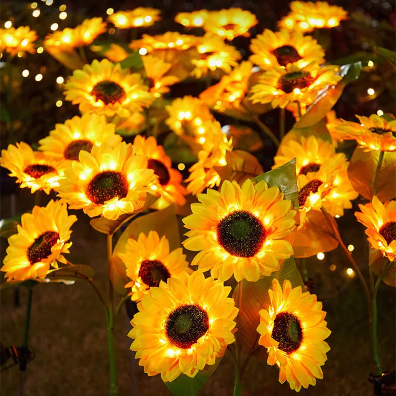 3-Head LED Solar Sunflower Lights - Outdoor Landscape Lamps for Garden, Yard, and Lawn Decor, Christmas Flower Night Lights