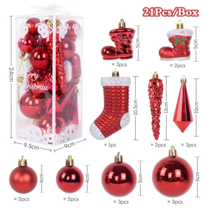 21pcs Christmas Ball Ornaments – Ice Pendants for Xmas Tree, Home Decorations, Navidad, & New Year Gifts