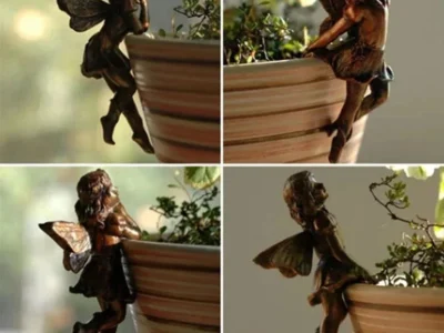 Angel Girl Hanging Cup Resin Decoration - Fairy Pot Huggers with Flower Basket for Garden Design and Decor